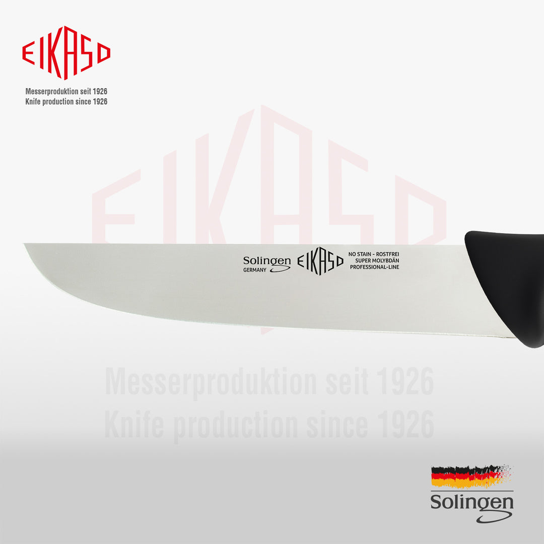 EIKASO Solingen Germany Fleischmesser Blockmesser Schwarz 21cm Klinge Molybdänstahl 1.4116 aus Solingen Profi Allzweckmesser von Profis für Privat und Profis | Fleisch Gemüse Obst Kräuter