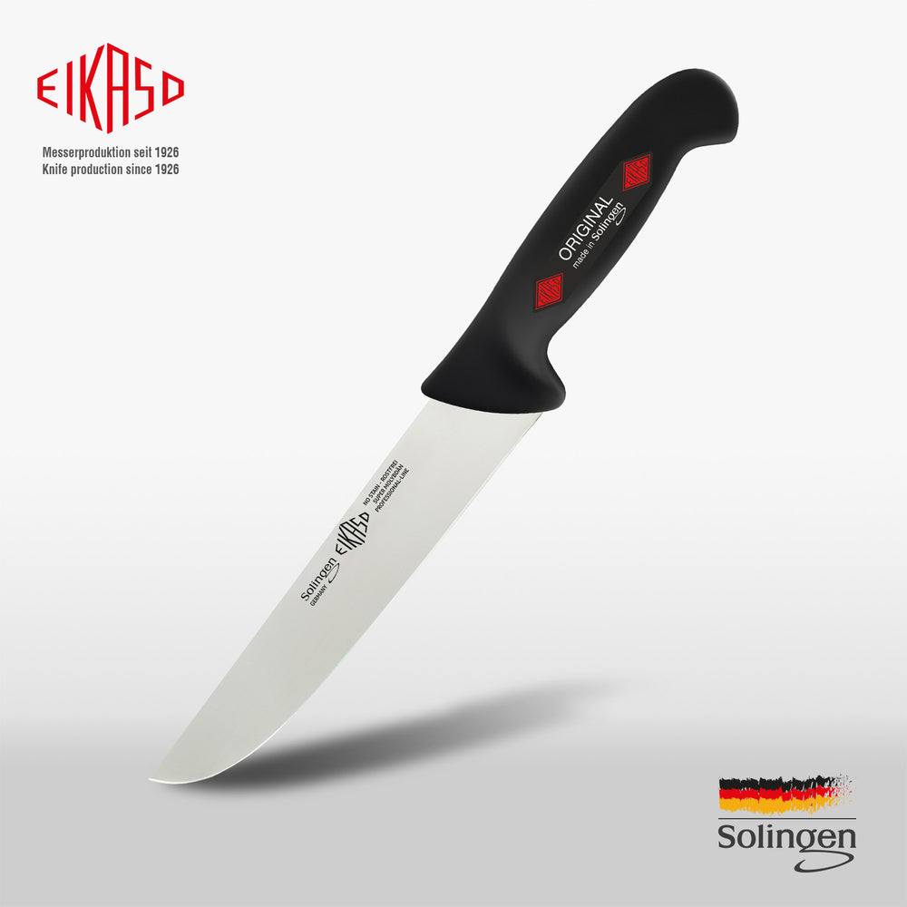 EIKASO Solingen Germany Fleischmesser Blockmesser Schwarz 21cm Klinge Molybdänstahl 1.4116 aus Solingen Profi Allzweckmesser von Profis für Privat und Profis | Fleisch Gemüse Obst Kräuter