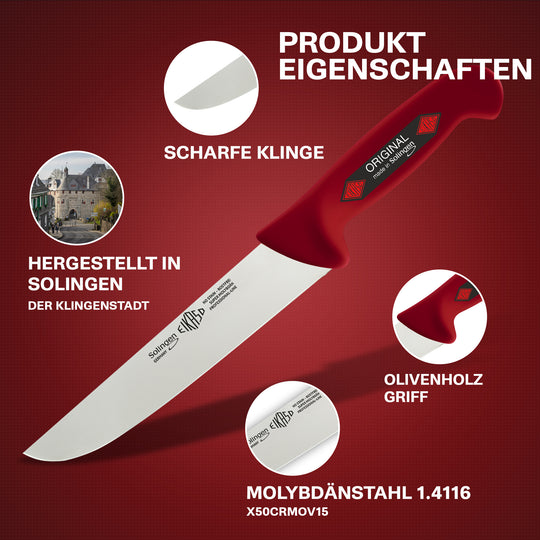 EIKASO Solingen Germany Fleischmesser Blockmesser rot 21cm Klinge Molybdänstahl 1.4116 aus Solingen Profi Allzweckmesser von Profis für Privat und Profis | Fleisch Gemüse Obst Kräuter (Kopie)