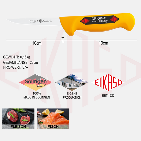 EIKASO Solingen Metzgermesser Set 2tlg, von Profis - für Profis und Privat Ausbeinmesser Fleischmesser aus 1.4116 Molybdänstahl, rostfrei, Handabzug, extra rutschfeste Polypropylengriffe