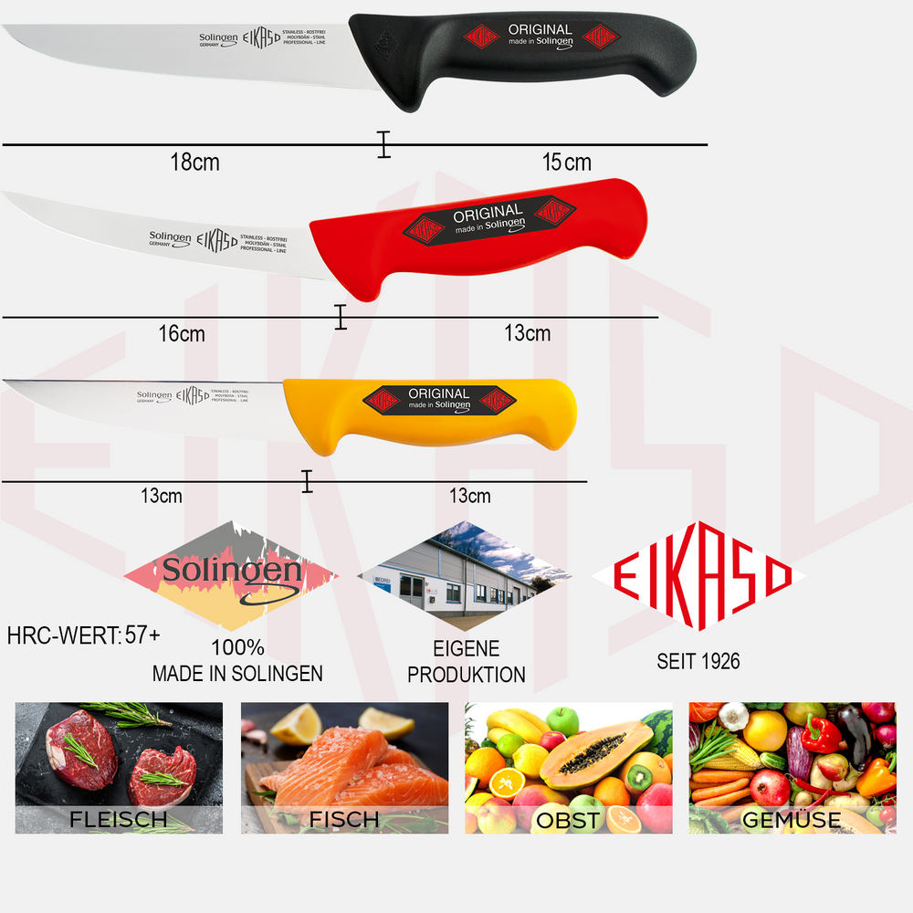 EIKASO Solingen 3-Teiliges Profi Messer Set geeignet als Metzgermesser Fleischermesser Schlachtermesser für Profis und Privat